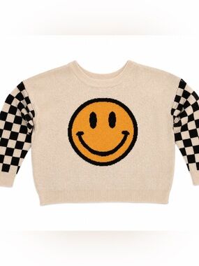 Originality Smiley Face Checkerboard Knit Sweater Girls 5T VGUC